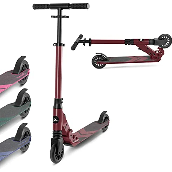 fun pro Premium Roller, Roller Kinder 6-18 Jahre - Kickscooter, Tretroller, Cityroller, Faltbar Roller Erwachsene - LED Räder optional Roller Erwachsene, karmesinrot – Bild 1