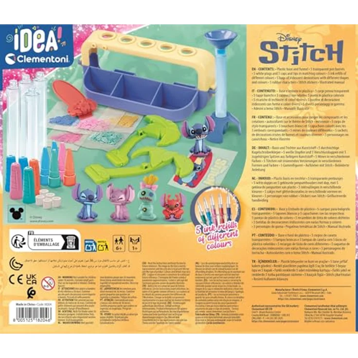 Clementoni Stift Atelier Stitch, Kreatives Set zur Stifte-Herstellung mit 5 Stitch-Figuren, farbiger Tinte und Verzierungen – Bild 3