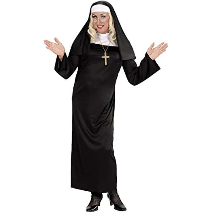 W WIDMANN MILANO Party Fashion Kostüm Nonne, schwarze Tunika mit Kopfbedeckung, Größe XL, ideal für Karneval und Mottopartys