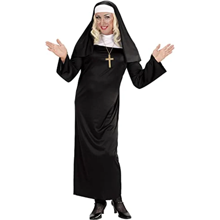 W WIDMANN MILANO Party Fashion Kostüm Nonne, schwarze Tunika mit Kopfbedeckung, Größe XL, ideal für Karneval und Mottopartys – Bild 1