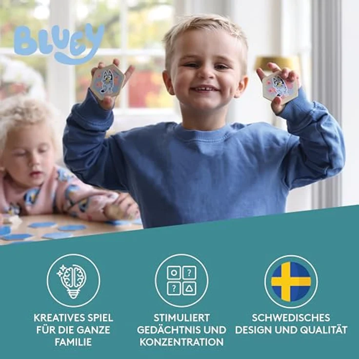 MICKI Memo – Holzspiel „Bluey“ – Memory-Spiel mit 38 sechseckigen Plättchen und motivierenden Bluey-Bildern, für Kinder ab 3 Jahren – Bild 3