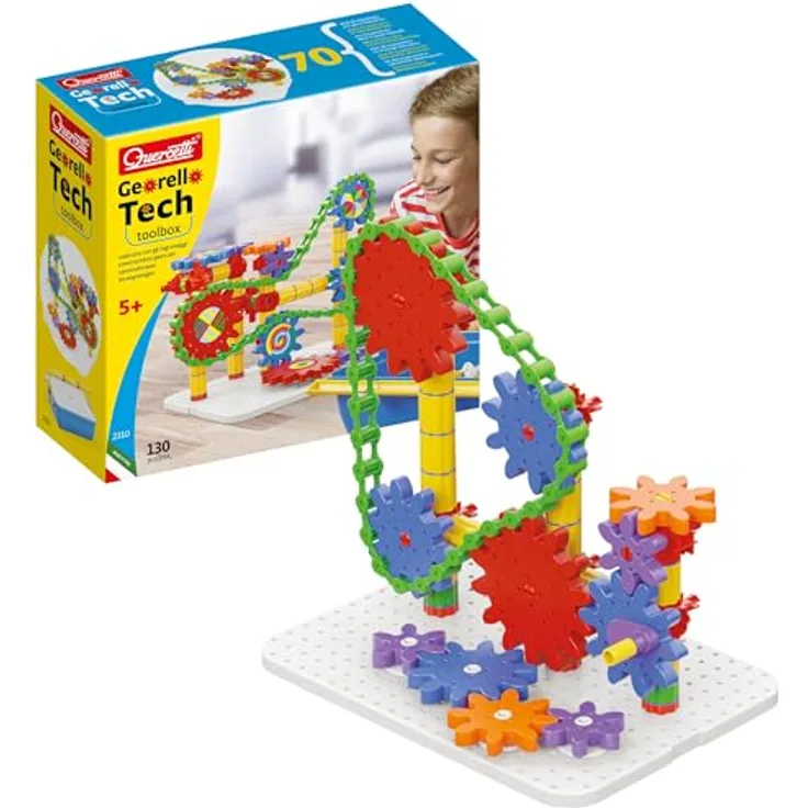 Quercetti Georello Tech Toolbox Bauspiel, Multicolor, Medium - Klemmbausteine für dreidimensionale Strukturen und Mechaniklernen