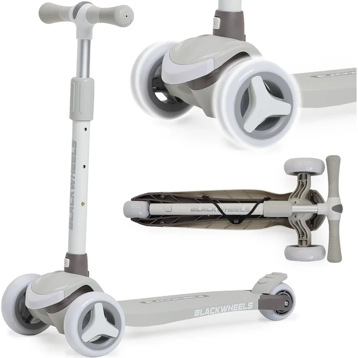BLACKWHEELS Kinderroller, Tretroller, Balance-Roller Blink Soft Beige mit LED-Beleuchtung und ABEC-5