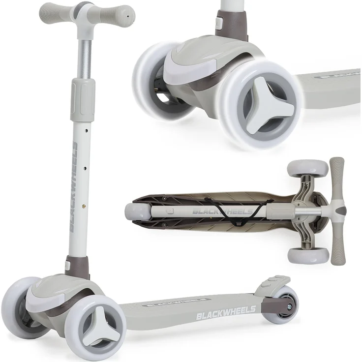 BLACKWHEELS Kinderroller, Tretroller, Balance-Roller Blink Soft Beige mit LED-Beleuchtung und ABEC-5