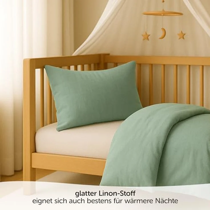 MAKIAN Babybettwäsche Set 100x135, 40x60 cm | 100% Baumwolle, atmungsaktiv, pflegeleicht, Hotelverschluss, Oeko-Tex Zertifiziert, Eisgrün – Bild 4