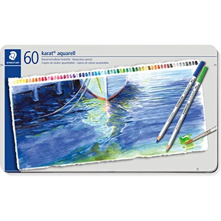 STAEDTLER aquarell Buntstifte karat aquarell, wasservermalbare, weiche und farbintensive Mine, für unterschiedliche Trocken- und Nasstechniken, 60 Aquarellstifte im Metalletui, 125 M60