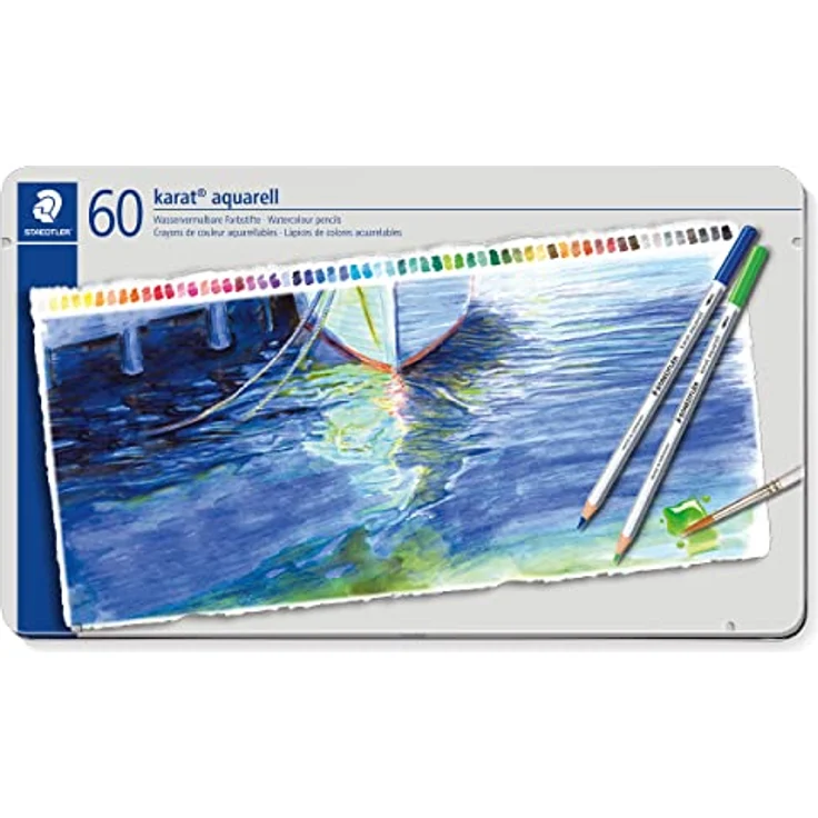 STAEDTLER aquarell Buntstifte karat aquarell, wasservermalbare, weiche und farbintensive Mine, für unterschiedliche Trocken- und Nasstechniken, 60 Aquarellstifte im Metalletui, 125 M60 – Bild 1