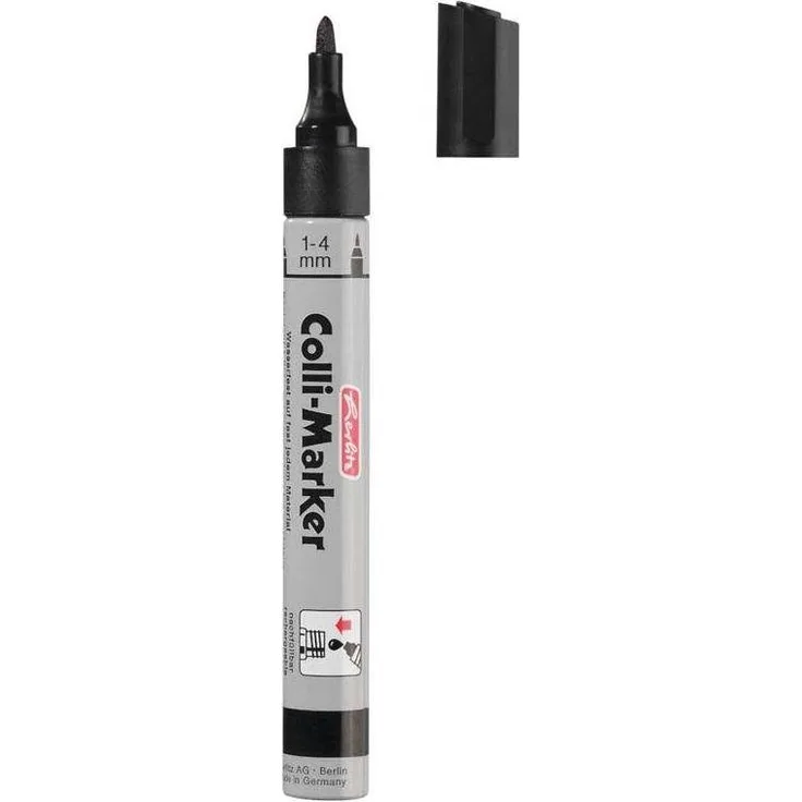 Herlitz Permanentmarker 8665408 Colli Marker wasserfest, schwarzer Permanentmarker, Kegelspitze, 1-4 mm