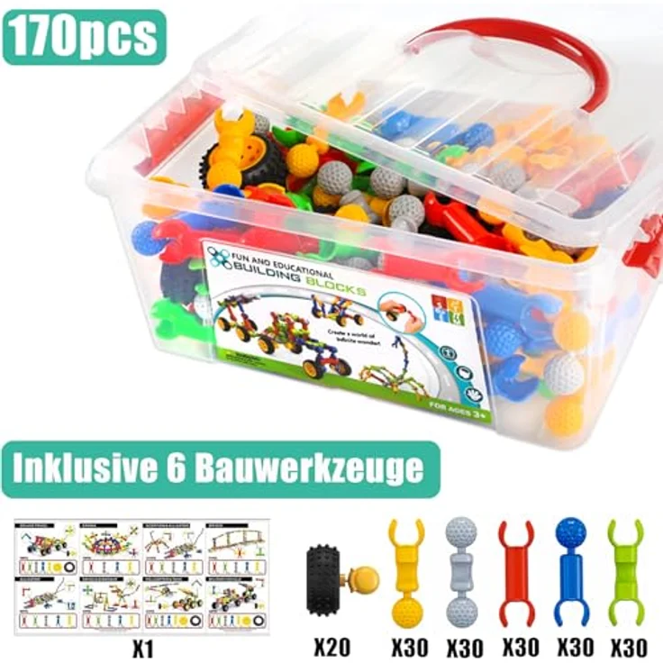 Afomida 170-teiliges STEM-Bauspielzeug, pädagogisches Konstruktionsbauset für Kinder 4–8 Jahre, 6 Farben, sicher und kreativ, geeignet für Jungen und Mädchen – Bild 3