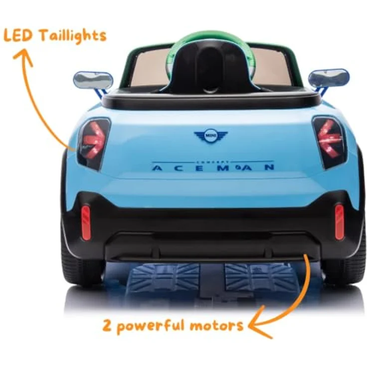 Vrooomy MINI Aceman 12V Elektroauto für Kinder mit Fernbedienung, Sicherheitsgurten und Bluetooth, Blau, 1 bis 5 Jahre – Bild 2