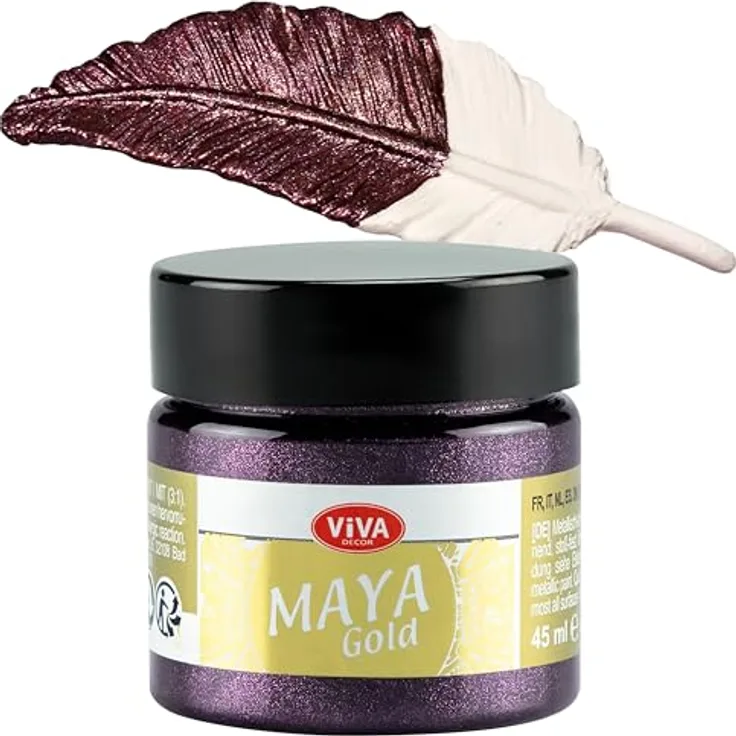 Viva Decor Maya Gold 45ml (Bordeaux) - Metallic-Acrylfarbe für Holz, Glas und Porzellan, stoßfest, wischfest und wetterfest für glänzende Metall-Effekte