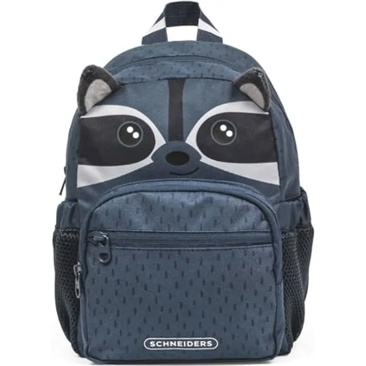 Schneiders Kindergartenrucksack Rocky Racoon, grauer Kinderrucksack aus recycelten PET-Flaschen mit verstellbaren Schultergurten und großzügigem Hauptfach
