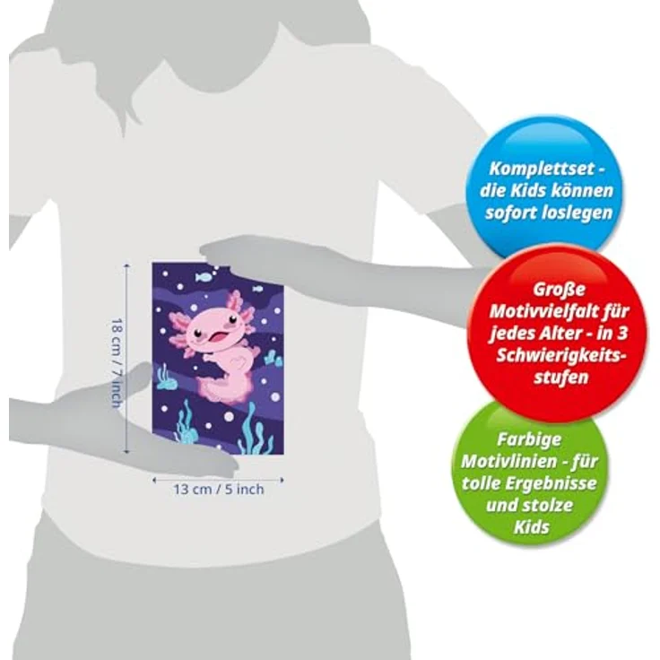 Ravensburger Malen nach Zahlen CreArt, Axolotl, Made in Europe, Malset mit farbigen Motivlinien, 10 Acrylfarben, für Kinder ab 7 Jahren – Bild 6