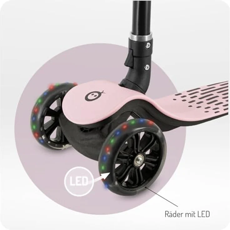 MoMi SAN 2-in-1 3-Rad-Kinderroller, höhenverstellbarer Lenker 60/66/72 cm, klappbar, LED-Räder, ABEC-7, Trittbremse, 2,7 kg – Bild 5