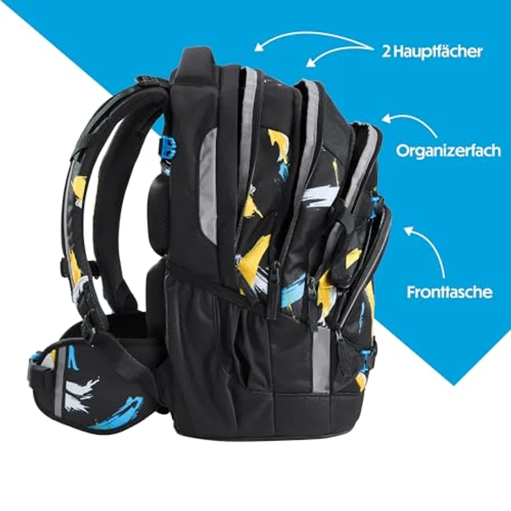 coocazoo Schulrucksack Mate, wasserdichtes Polyester, höhenverstellbare Schulterträger, geeignet für Körpergröße 135-180 cm, mit Air-Mesh Rückenpolsterung, schwarz – Bild 3