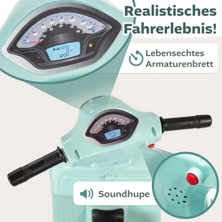 Lemodo Elektro-Kinderroller VESPA mit abnehmbaren Stützrädern, Elektromotorrad in mint oder rot – Bild 5