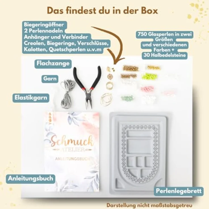Frech Verlag TOPP Kreativbox Schmuckatelier, Bastelperlen Set mit Anleitungsbuch für 10 Schmuckstücke, bunt – Bild 4