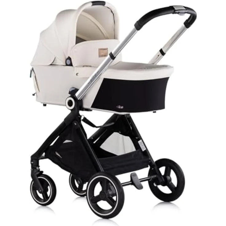 Chipolino Kinderwagen Elite 3 in 1 i-Size Babyschale Sportsitz Babywanne Tasche, schwarz beige, klappbar, mit i-Size Autositz, Aluminiumrahmen, verstellbare Rückenlehne – Bild 2