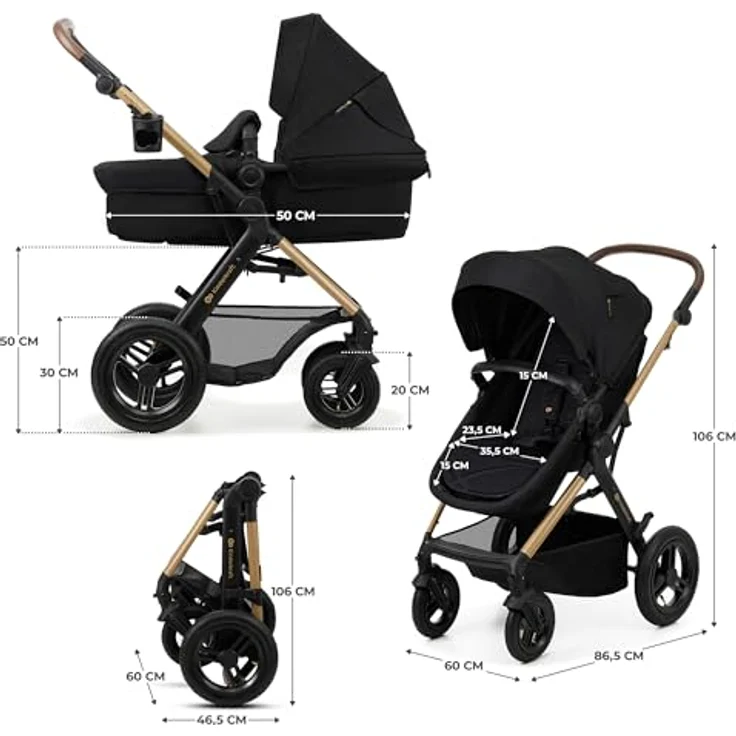 KinderKraft Moov 2 Air 3in1, Multifunktionaler Kinderwagen mit Babywanne, Sitz und Sicherheitskindersitz RWF Mink PRO i-Size, aufblasbare Räder und Zubehör – Bild 19
