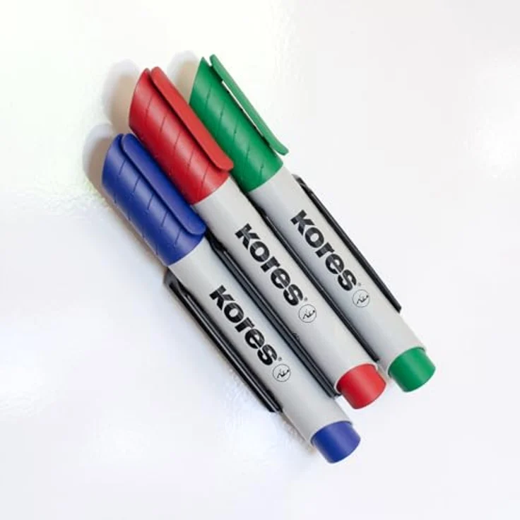 KORES Whiteboard Marker XW1 M20724, 4er Set in rot, blau, grün und schwarz, 3 mm Strichstärke, schnelltrocknend und abwischbar – Bild 6