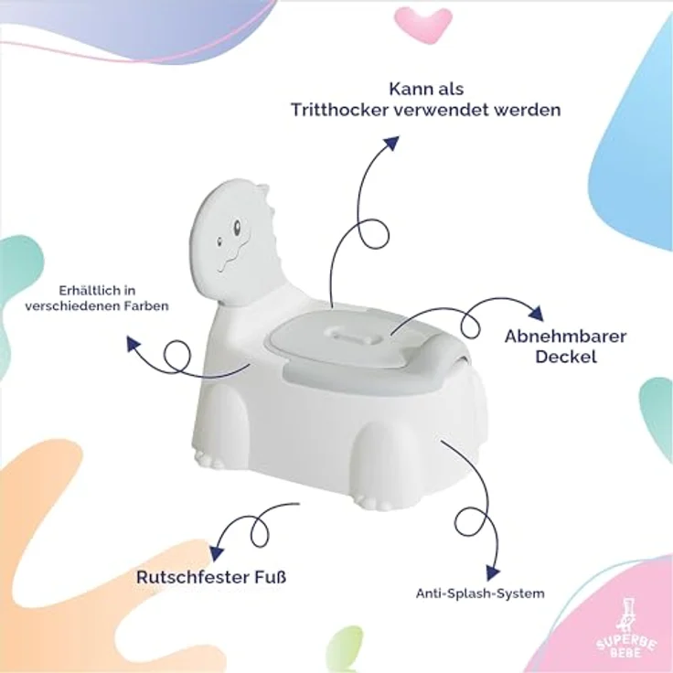 SUPERBE BEBE Töpfchen für Kinder - Lern Toilette im Dinosaurier-Design mit Rückenlehne, abnehmbarem Topf und ergonomischem Spritzschutz, geeignet für bis zu 5 Jahre, verschiedene Farben erhältlich – Bild 3