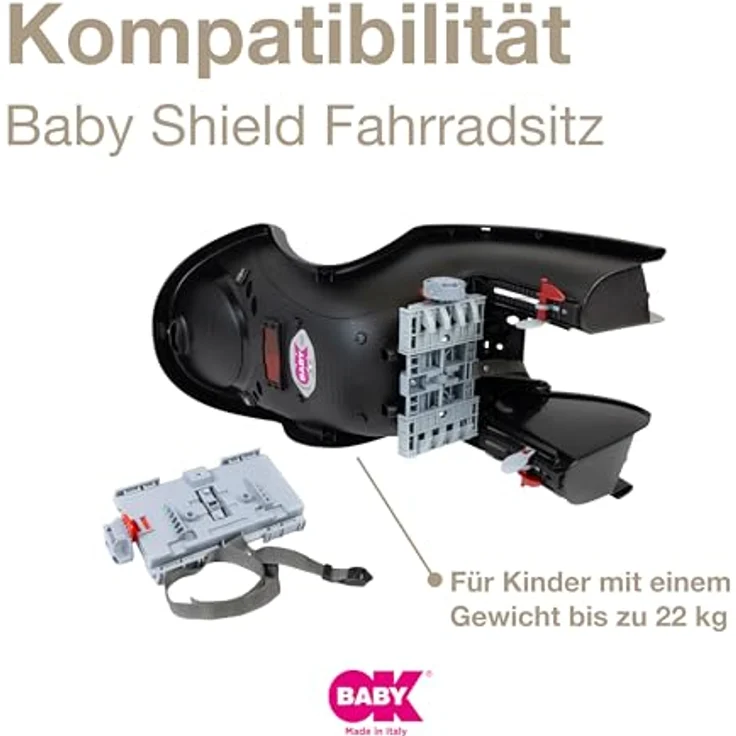 OKBABY Zusätzliche Gepäckträger-Befestigungshalterung für Kinderfahrradsitz Baby Shield, für Gepäckträgerbreiten 120-175 mm, Tragfähigkeit 25 kg, EN 14344 konform – Bild 3