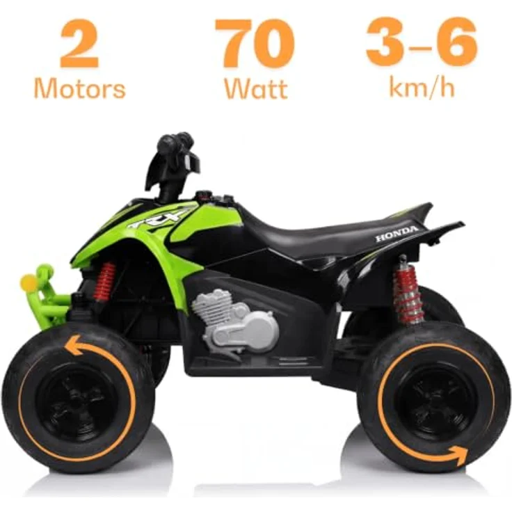 Vrooomy Honda TRX90X Elektro Kinderquad 12V, für 3-6 Jahre, grüner Li-Ionen-Akku, 90 Min. Fahrzeit, Bluetooth MP3-Player, Stoßdämpfer, 30 kg Belastung – Bild 5