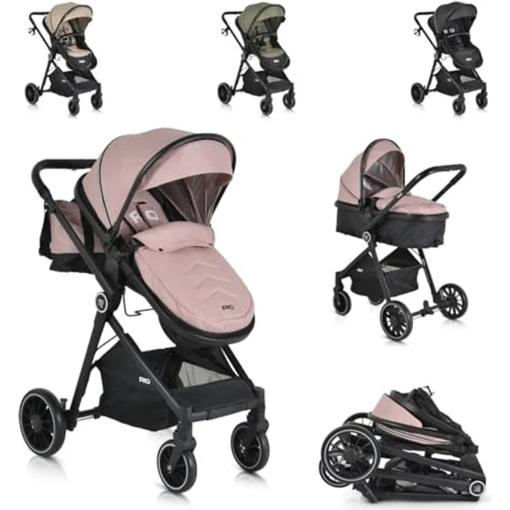 Moni Kombikinderwagen 2 in 1 Rio 22 kg rosa, umbaubar, klappbar, mit Fußabdeckung und großem Korb