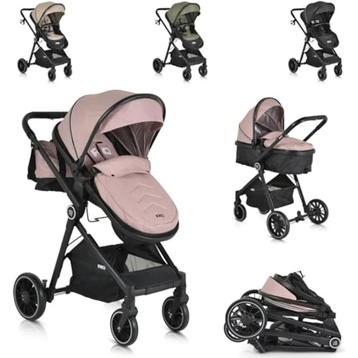 Moni Kombikinderwagen 2 in 1 Rio 22 kg rosa, umbaubar, klappbar, mit Fußabdeckung und großem Korb – Bild 1