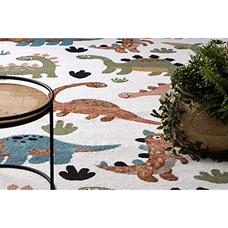 rugsx Fun Dino Kinderteppich, Dinosaurier-Muster in Creme, 140x190 cm, 100 % Polypropylen, pflegeleicht, für Fußbodenheizung geeignet – Bild 4