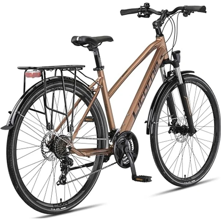 Licorne Bike Premium Touring Trekking Bike in 28 Zoll Aluminium Scheibenbremse Fahrrad für Jungen, Mädchen, Damen und Herren - 21 Gang-Schaltung - Mountainbike - Crossbike (Damen, Gold) – Bild 4