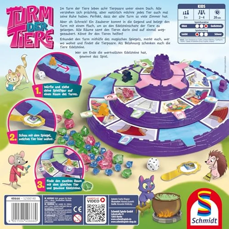 Schmidt Spiele 40666 Turm der Tiere, Kinderspiel für 2-4 Spieler ab 5 Jahren, Spielspaß mit Memo-Elementen und Scharfsinn, Spieldauer ca. 20 Minuten – Bild 2