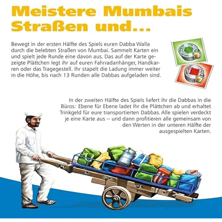 Queen Games Dabba Walla Mumbai Food Express - Strategisches Brettspiel ab 8 Jahren für 2-4 Spieler, inkl. stapelbare Dabbas – Bild 3