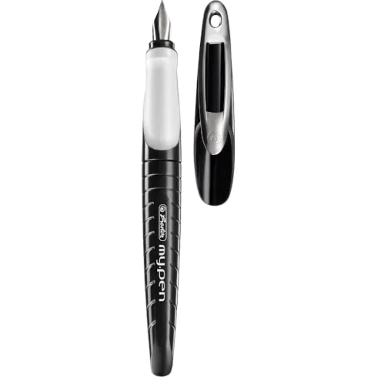 Herlitz Füller herlitz my.pen Füllhalter - L-Feder - schwarz/weiß BL - Ergonomisch mit Edelstahl L-Feder und blauer Patrone – Bild 2
