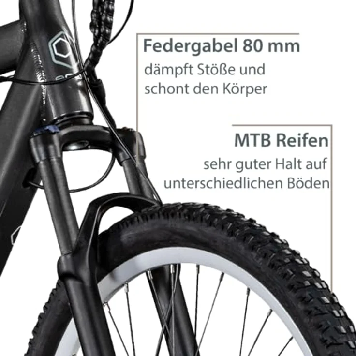 AGON Alpha E Bike Mountainbike Herren oder Damen 170-190 cm Pedelec 27,5 Zoll Hardtail MTB Trail mit Ananda Motor (dunkelgrau, 48 cm) – Bild 4