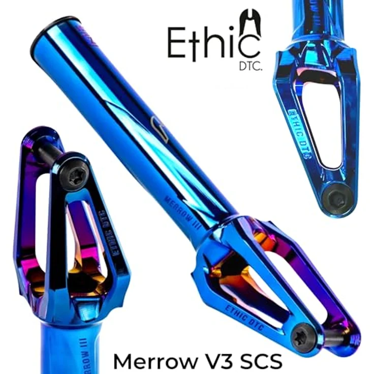 Ethic DTC Merrow V3 Stunt-Scooter Gabel SCS 187g Chrome Blau - Extrem leicht und stabil, für 120 mm Laufräder, inkl. Torx 40 Schraubenschlüssel – Bild 2