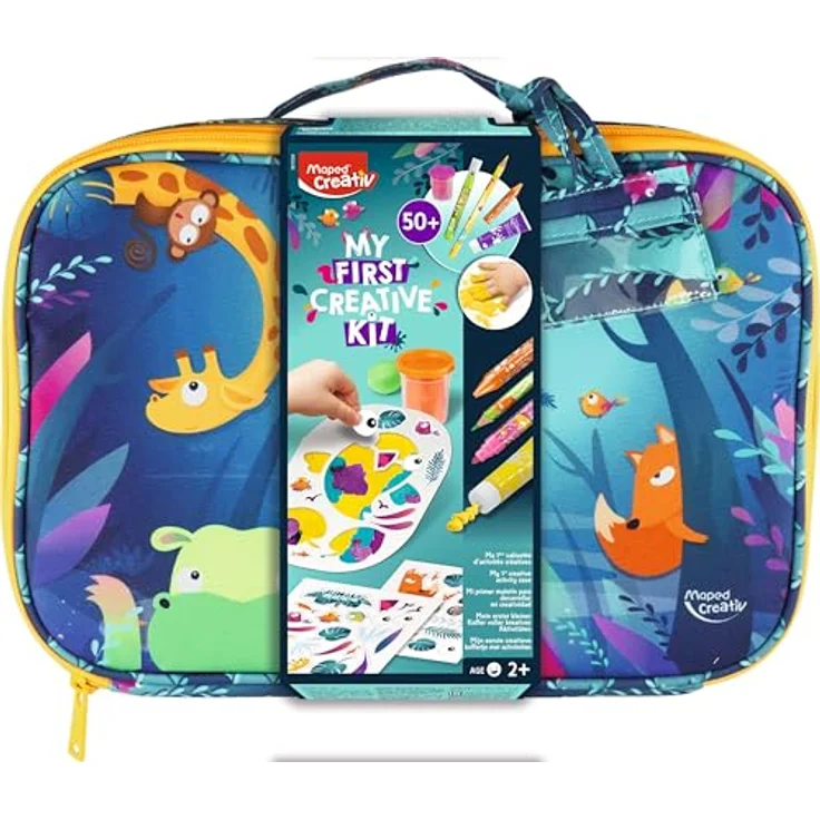 Maped CREATIV – 907059 Bastel-Koffer JUNGLE FEVER – 50-tlg. Set mit Jumbo-Buntstiften, Filzstiften, Kreiden, Fingerfarben, Modelliermassen und Aufklebern – Bild 2