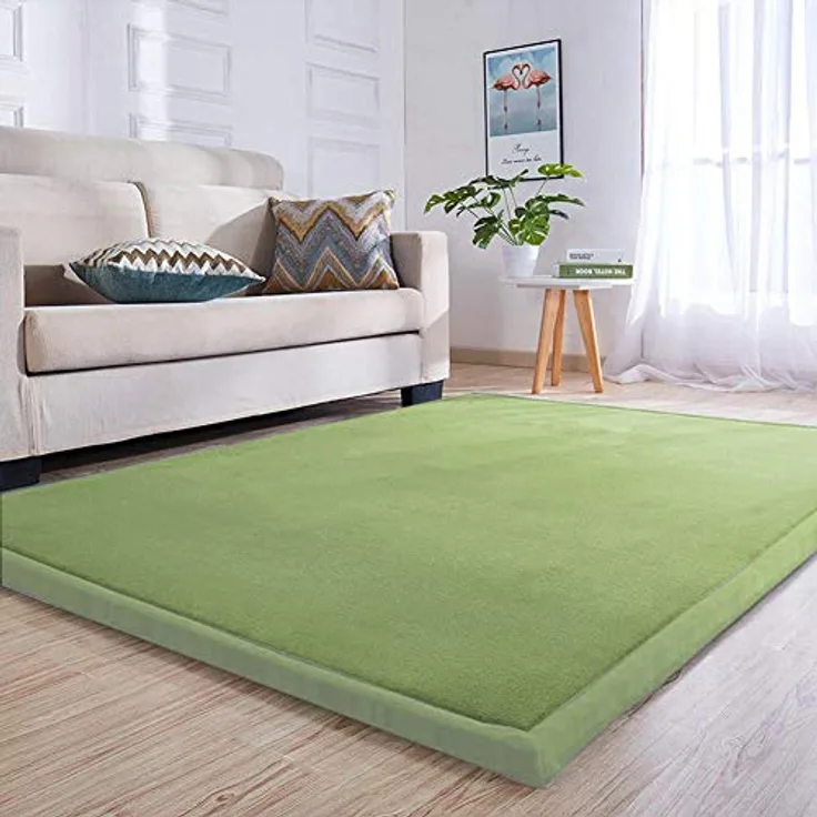 Loartee Samtmatte Teppich Matte, 3 cm dicker Kinderteppich Krabbeldecke in Moosgrün, 120x200 cm, vielseitig einsetzbar für Baby, Kinderzimmer, Schlafzimmer und Yoga