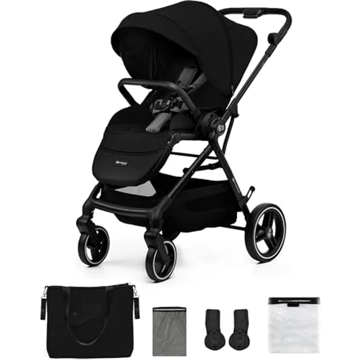 Kinderkraft YOXI Kinderwagen, buggy für Kinder von Geburt bis 22 kg, einfach zusammenklappbar, wasserdicht, UPF50+, schwarze Farbe, Korb bis 5 kg