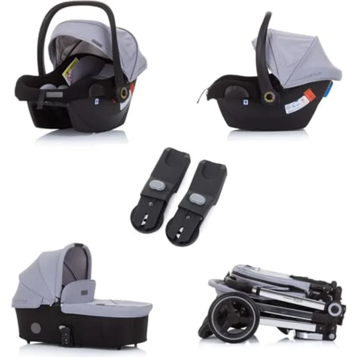Chipolino Elite 3 in 1 Kinderwagen, verstellbarer Kinderwagen mit i-Size Autositz und gefederten Rädern, grau – Bild 4
