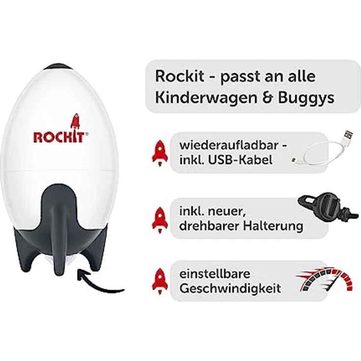 Rockit - Kinderwagenschaukler (wiederaufladbar) mit Halterung - passt auf jeden Kinderwagen – Bild 6