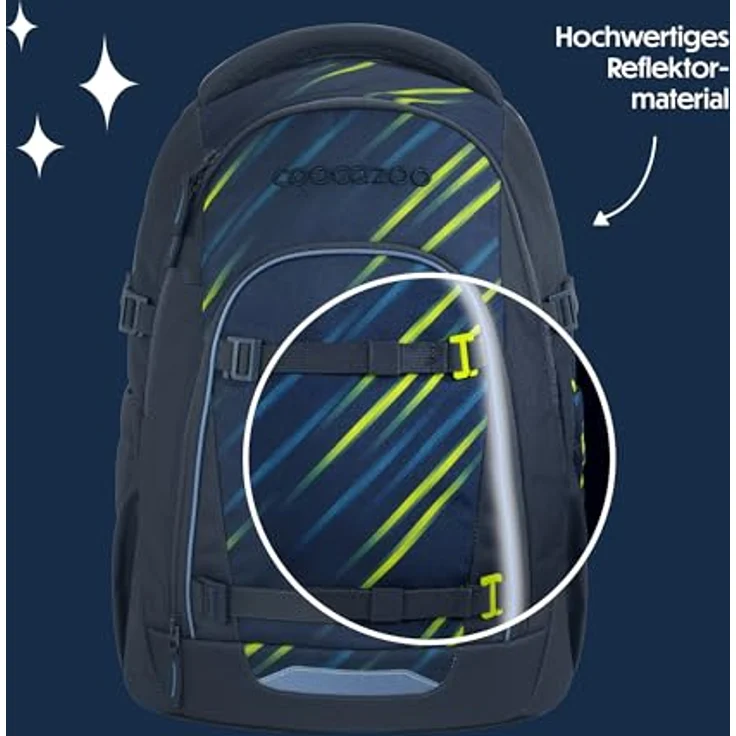 coocazoo Schulrucksack MATE, Ergonomischer Rucksack mit Easy-Grow-System, Farben: Fast Lime und Blau, Volumen: 30 l – Bild 6
