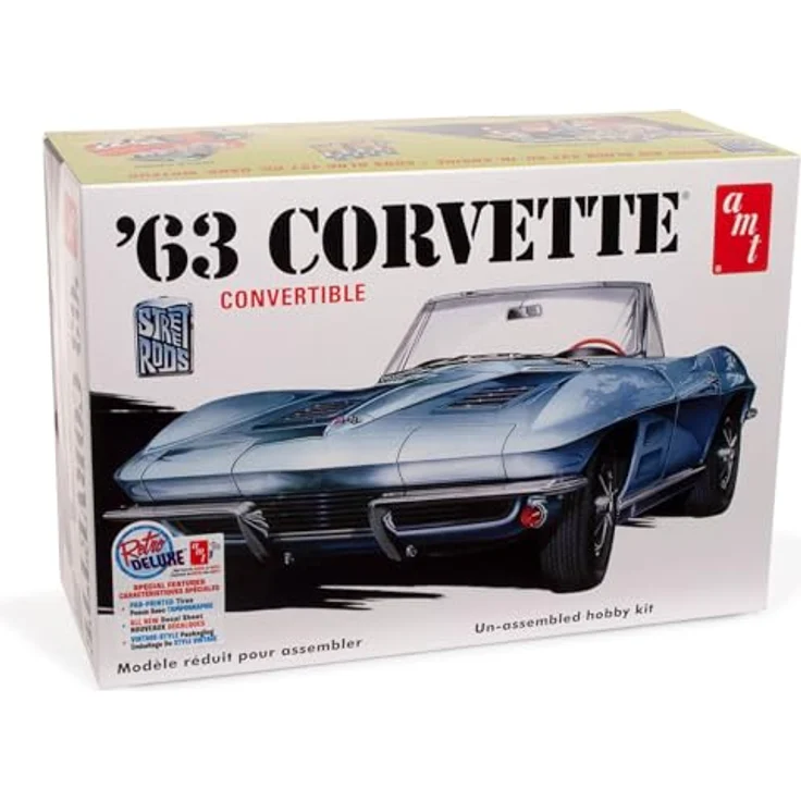 AMT 1/25 1963 Chevy Corvette Convertible, Plastikmodellbausatz, unbehandelt – Bild 1