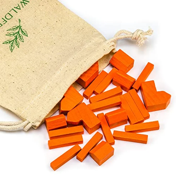 Waldfelsen® Holzfiguren für Die Siedler, 4 Städte, 5 Siedlungen und 15 Straßen, orange – Bild 2