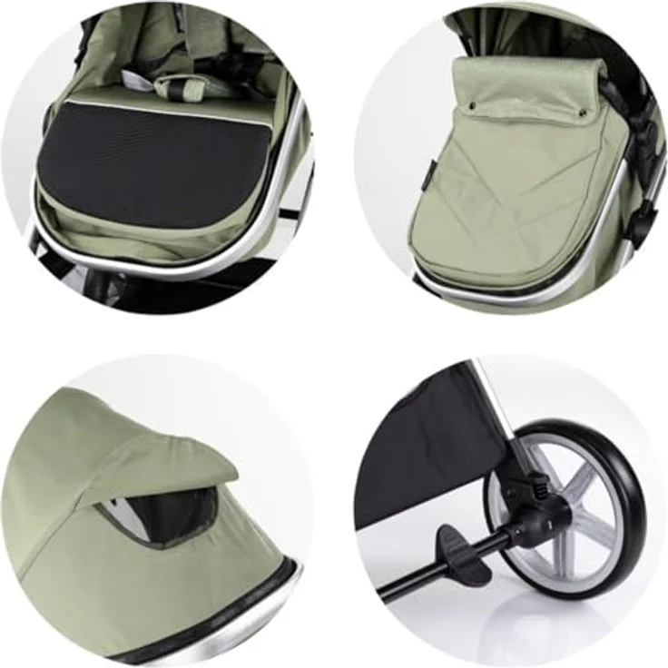 Chipolino Kombikinderwagen 2 in 1 Vista, mit Wickeltasche, Fußabdeckung und verstellbarem Sonnendach, grün – Bild 5