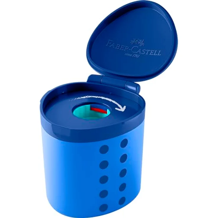 Eberhard Faber Radiergummi Spitzerdose Grippy, kindersicherer Anspitzer mit Click-Mechanismus, blau – Bild 4