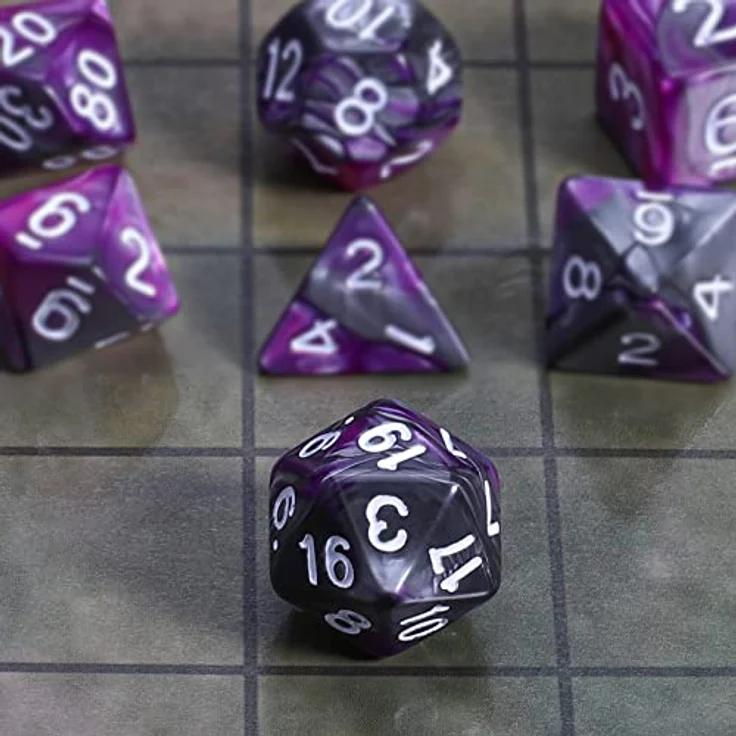 QMAY DND Dice Polyedrisches Würfel Set, 7 Stück für Dungeons und Dragons, Lila gemischtes Silber, inklusive D20, D12, D10, D%, D8, D6, D4, Acryl, wasserdicht und langlebig – Bild 4
