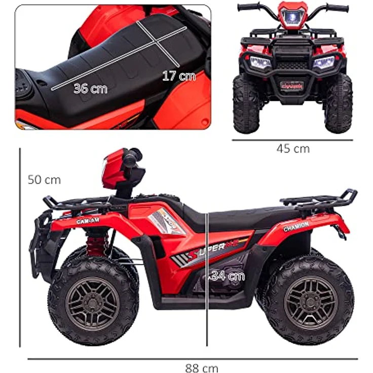 HOMCOM Elektro-Kinderquad max. 4 km/h, Kindermotorrad, LED und Musik, 25 kg Belastbarkeit, Schwarz+Rot – Bild 5