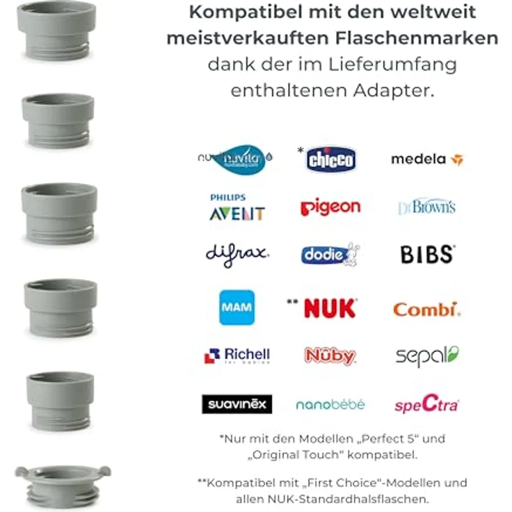 Nuvita 1163 Warm’n’Mix, Tragbarer Flaschenwärmer mit Heiz- und Mischfunktion, schnelles Aufheizen in 3 Minuten, 4 Temperatureinstellungen, universelle Kompatibilität mit 6 Adaptern – Bild 5