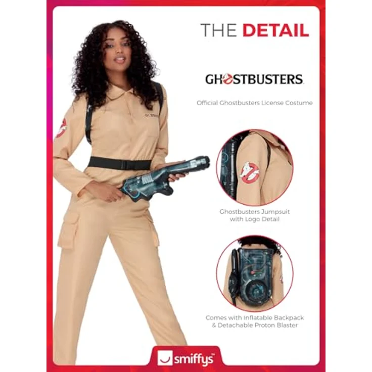 Smiffys Ghostbusters - Uniform, Overall mit aufblasbarem Rucksack, Größe 44/46, lizenziertes Kostüm – Bild 3